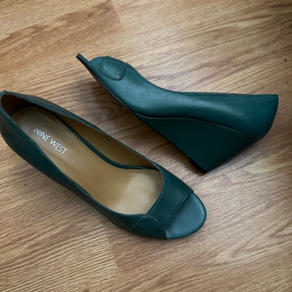 Nine West Shoes - Nine West Dark Green Peep Toe Wedges